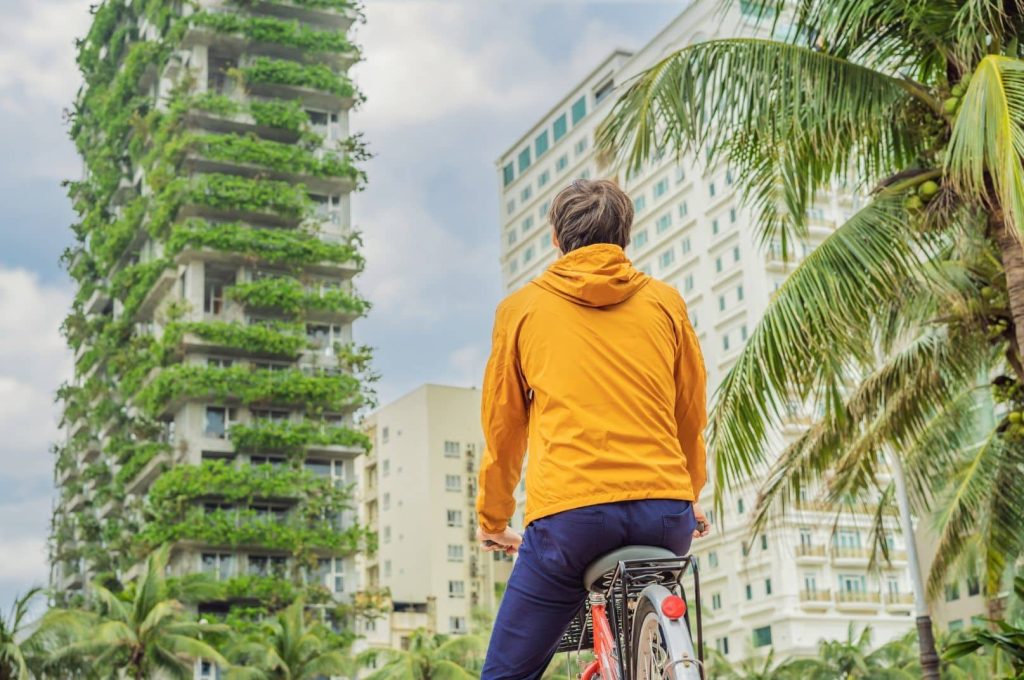 man looks at eco architecture